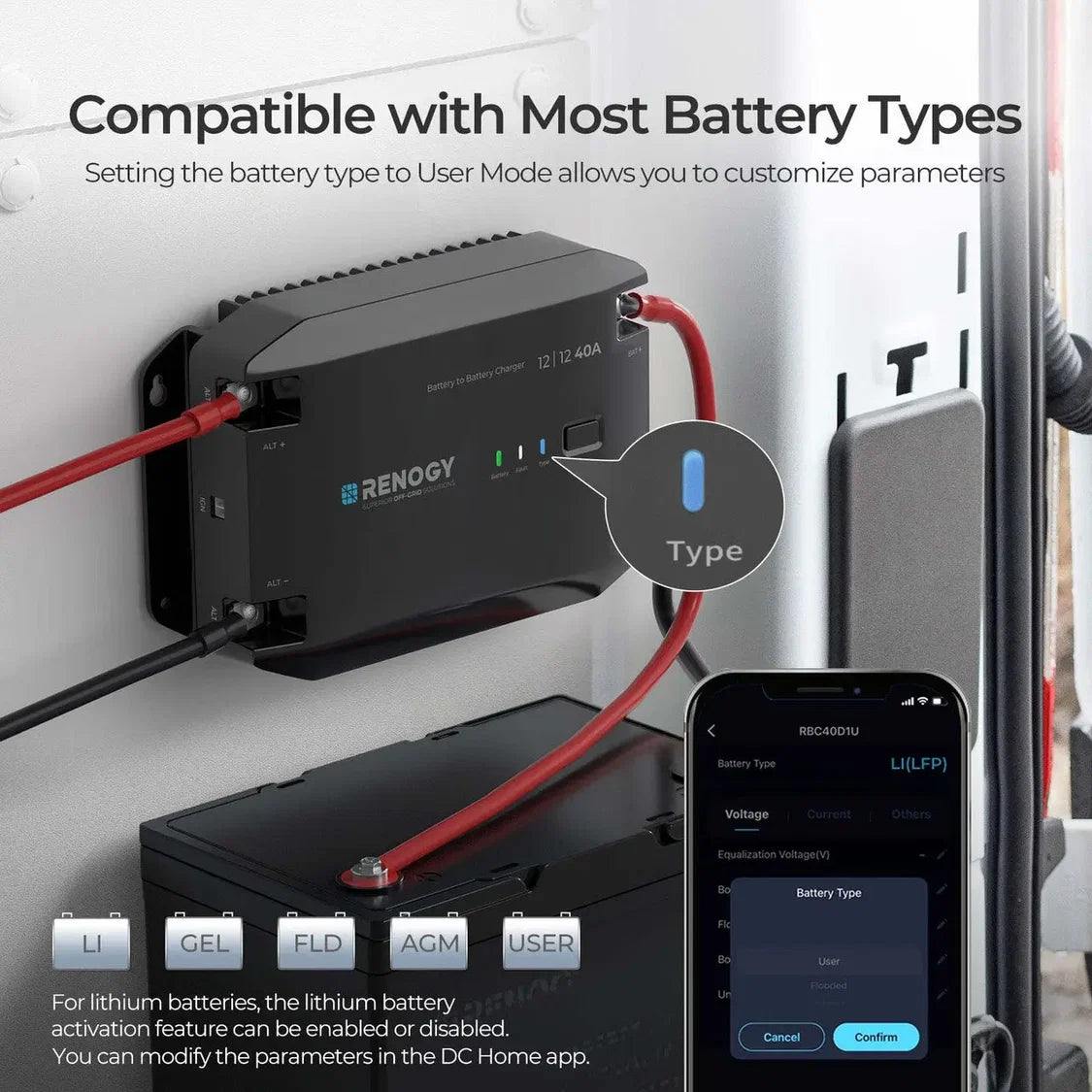 12V 40A DC to DC Battery Charger