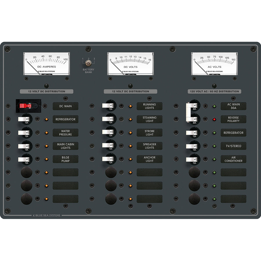 Blue Sea 8084 AC Main 6 PositionsDC Main 15 Positions Toggle Circuit Breaker Panel  White Switches 8084
