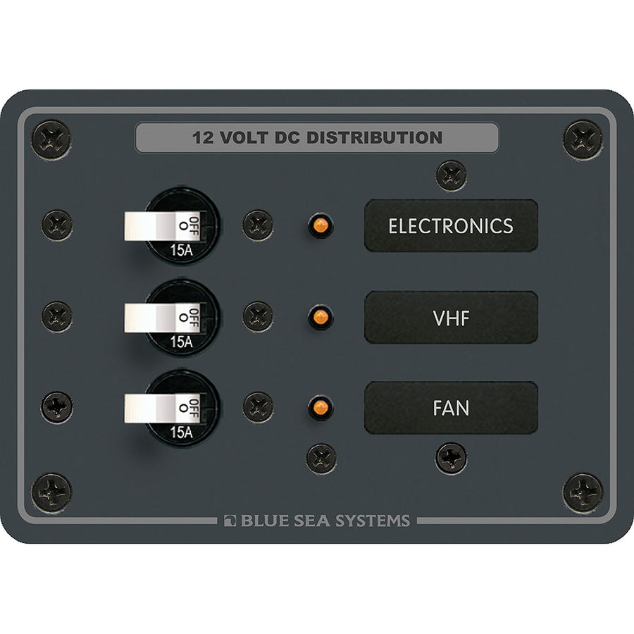 Blue Sea 8025 DC 3 Position Breaker Panel  White Switches 8025