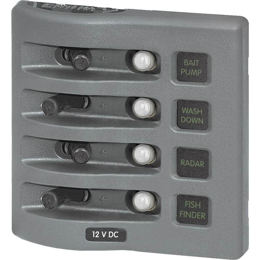 Blue Sea 4374 WeatherDeck Water Resistant Circuit Breaker Panel  4 Position  Grey 4374