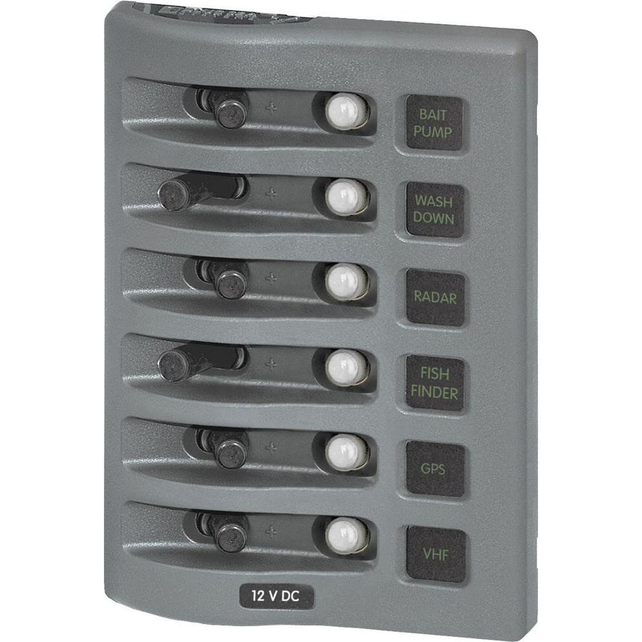Blue Sea 4376 WeatherDeck Water Resistant Circuit Breaker Panel  6 Position  Grey 4376