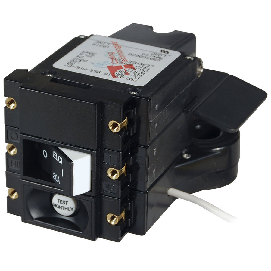 Blue Sea ASeries ELCI Main Circuit Breaker  Double Pole 120V AC 30A  Flat Rocker 3102100