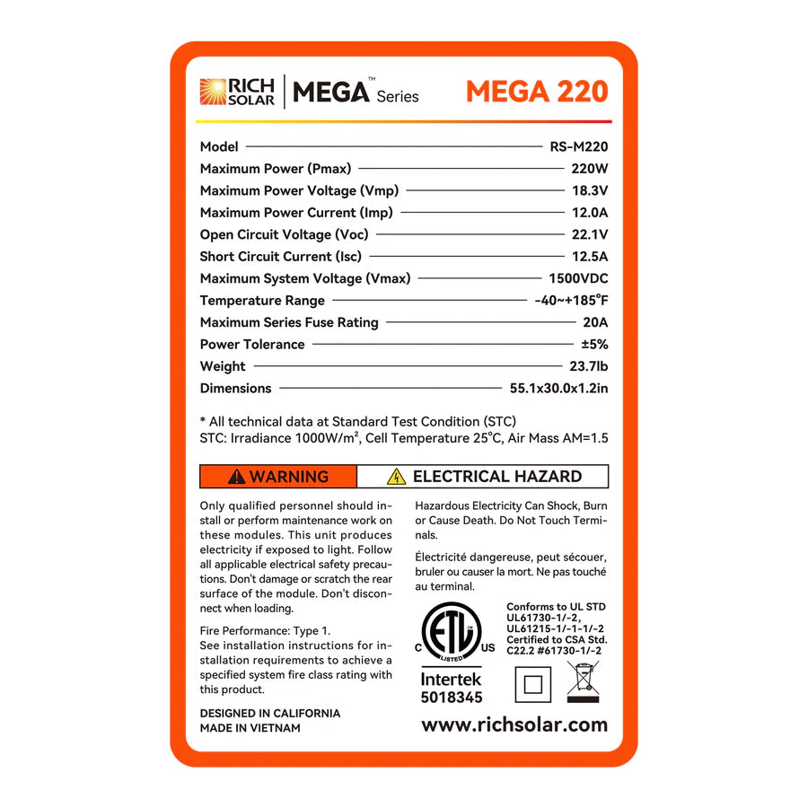 MEGA 220 | 220 Watt Solar Panel