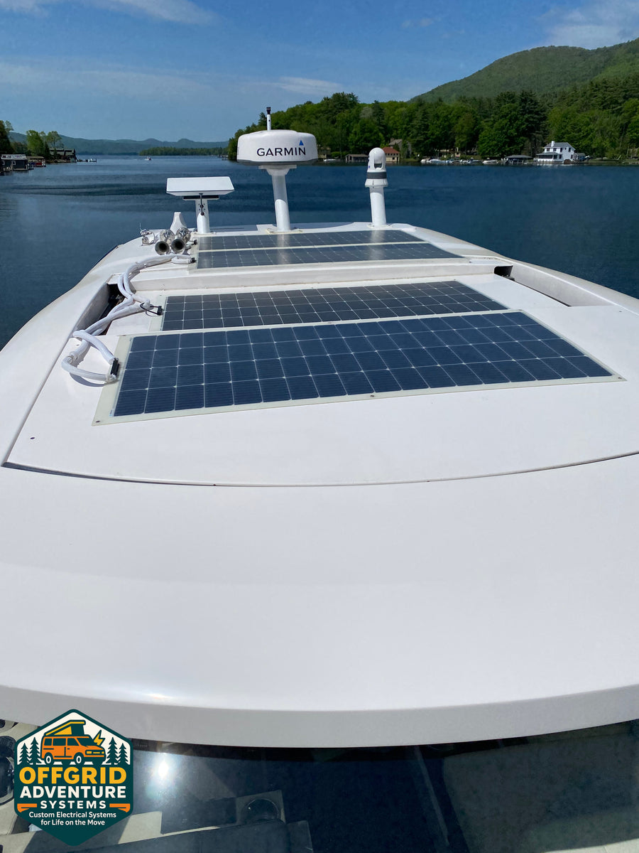 Marine off-grid electrical and communication system at sunset