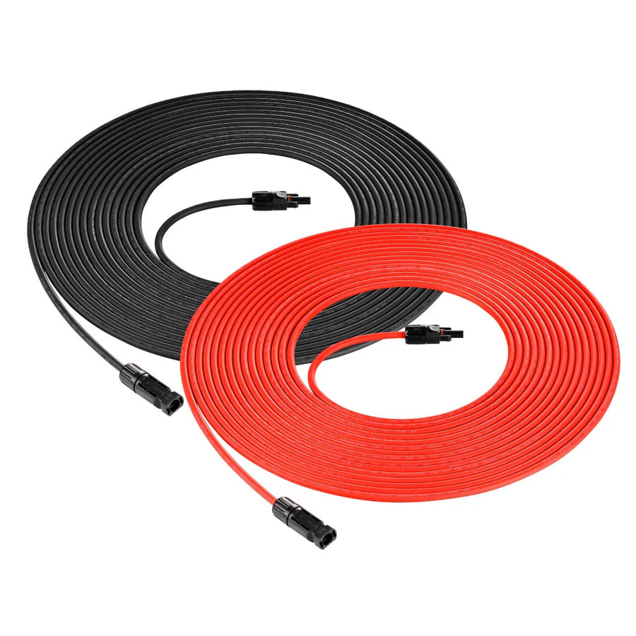 Solar Panel Extension Cable with Male and Female Solar Connector Ends | Pair of 10AWG Red and Black