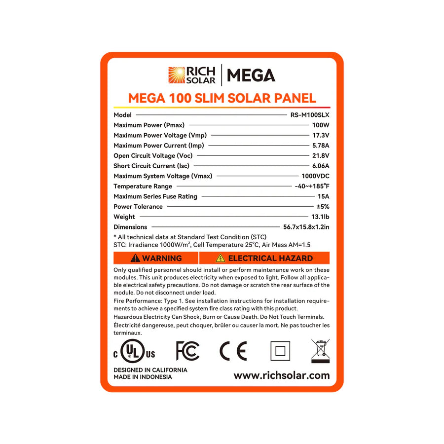 MEGA 100 SLIM | 100 Watt Slim Solar Panel