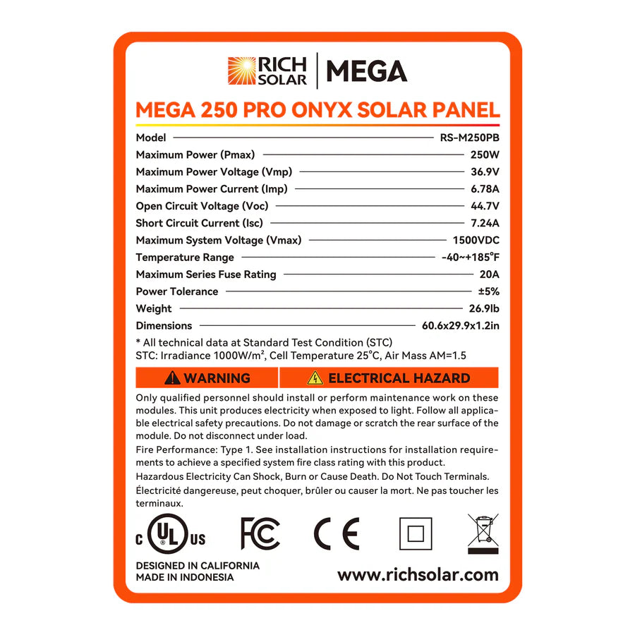 MEGA 250 PRO | 250 Watt 24V Solar Panel