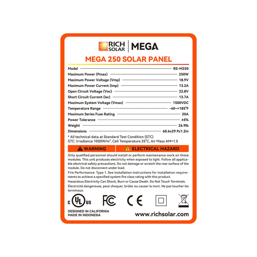 MEGA 250 | 250 Watt Solar Panel